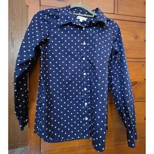 Orvis Button Up Shirt Size 6 Blue Polka Dots Long Sleeve Classic Business